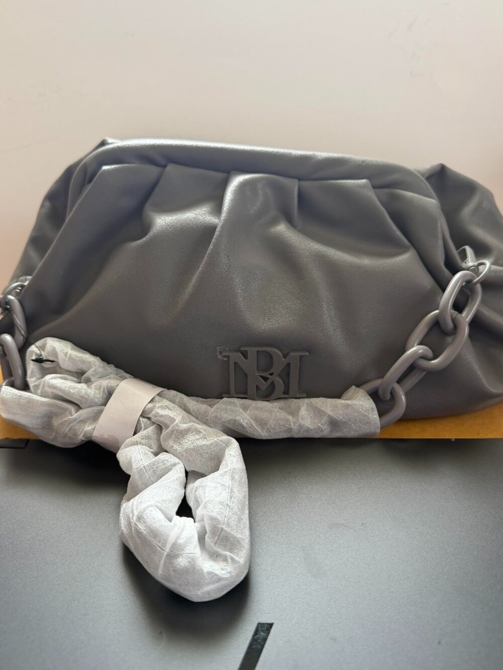 Badgley Mischka  Vegan Leather Clutch Shoulder Bag with Chain Strap